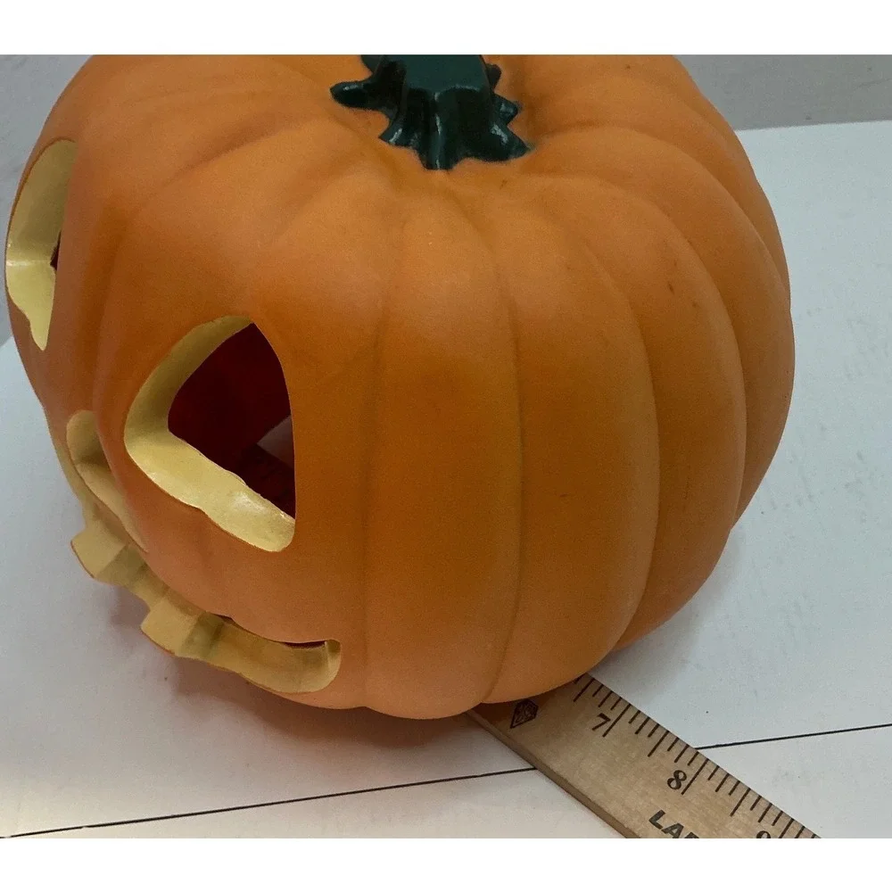 Halloween Jack O Lantern Foam Blow Mold Pumpkin Decor Orange Toothy Grin 8 Inch